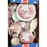 A collection of pink and white kitchen wares including Wedgwood