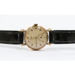 A Arnex 9ct gold gents wristwatch, cream dial with applied gold tone number markers, subsidiary