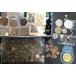 Coin collection, includes quantity of brass Threepence, commemorative Medallic coins and