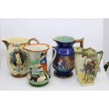 A late 19th Century Majolica water jug with boy and a dog along with Dick Whittington and his cat