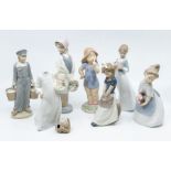 Six Nao figures of young girls with a Lladro figure of a boy