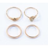 A collection of 14ct rose gold rings, to include an blue topaz and diamond set ring, set with an