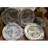 A late Victorian aesthetic transfer printed tea and dinner service, stamped Loochoo PB & S,