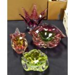 Four coloured glass studio bowls