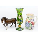Poole Pottery water jug, Beswick horse and green hand painted Continental vase