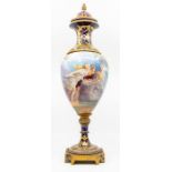 Early 20th Century ceramic and metal mantle vase with lid, gilt and classical design which is hand