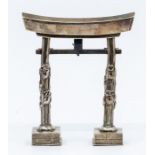 An Japanese silver, Meiji period (circa 1900) table gong stand in the form of a Shinto Shrine