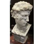 An Italianate carved marble head of a man, probably 19th Century, modelled after Michaelangelo's