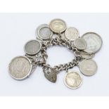 A silver and nickel coin bracelet, the bracelet chain of sterling silver, fitted with various