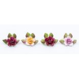 Royal Albert Old Country Roses ceramic napkin holders, each depicting a single rose amongst foliage,