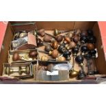 Large collection of antique and contemporary metal and wooden items to include door knobs,