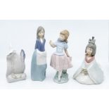 Three Nao figures of young ladies and a Lladro plaque