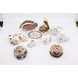 A collection of ten Royal Crown Derby paperweights including fish, frogs rabbits etc, all second