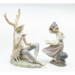 Two Nao figures, boy under tree and girl at docks