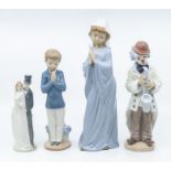 Three Nao figures of marriage and prayer along with Lladro clown
