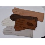 A collection of five leather gloves, ladies, assorted designs and colours