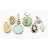 A collection of lockets to include early 20th Century 9ct gold glazed round double sided picture