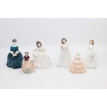 Royal Doulton small lady figurines; Amanda, Welcome, Joy, Cherie, along with a small Wade and a