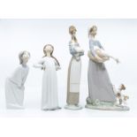 Four Lladro figures of young ladies with animals and bedtime dress