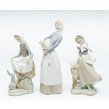 Three Lladro figures of young ladies with animals