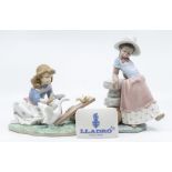 Two Lladro figures of young children and a Lladro plaque