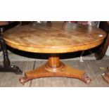 A Victorian mahogany pedestal breakfast table, the circular top raised on a pedestal base, 55cm