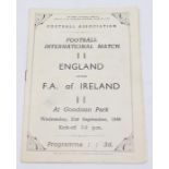 International: An England v. F.A. of Ireland, International football programme, 21st September 1949,