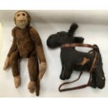 Merrythought: A mid-20th century Merrythought Monkey, together with a straw filled Scottie Dog.