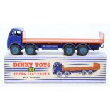 Dinky: A boxed Dinky Toys, Foden Flat Truck with Tailboard, 903, blue cab with orange flatbed, heavy
