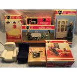 Sindy: A Sindy dining table & chairs, China Cabinet, Settee, Sideboard, Lounge Set, Hostess Trolley,