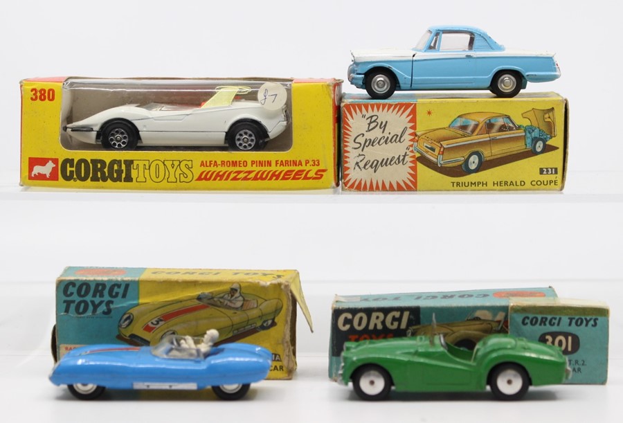 Corgi: A collection of four boxed Corgi Toys to comprise: Lotus Mark Eleven Le Mans Racing Car,