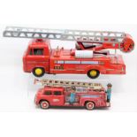 Tinplate: A collection of three tinplate Fire Engines to comprise: Yonezawa Turntable Fire Engine,