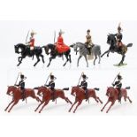 Britains: A collection of eight various horseback military figures, unboxed.