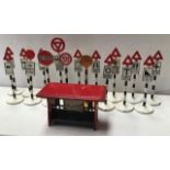 Dinky: A collection of Dinky diecast road signs. sixteen white base signs plus one yellow base