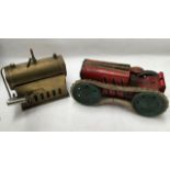 Tinplate: A vintage tinplate clockwork Tractor made by Marx, c 1935, working mechanism, tracks