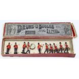 Britains: A boxed Britains, Drums & Bugles of the Line, No. 30, ten figures, box heavily damaged.