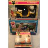 Sindy: A Sindy Walk in the Park, Motorcycle, Airport Trolley, all boxed.