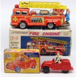 Konyu Shokai: A boxed Friction Powered Fire Engine, F-6, Automatic Pop-Up 3-Ladder with Bell, Made