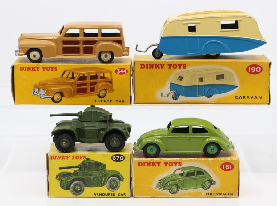 Dinky: A collection of four boxed Dinky Toys to comprise: Volkswagen, 181, green body, one box end