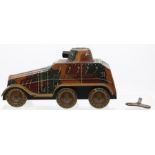 Tinplate: An unboxed, tinplate, German tank, No. 572, 'Foreign', complete with incorrect key, in