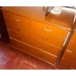 A late Victorian mahogany chest of drawers, circa 1890, later painted, slight oversailing top