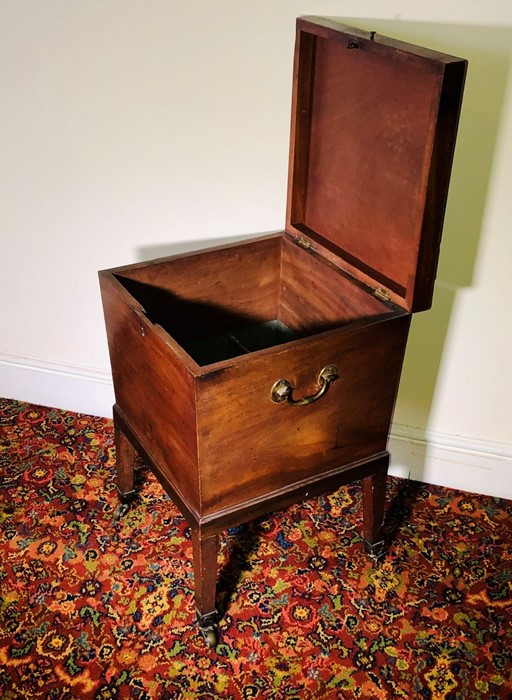 A George III mahogany wine cooler, circa 1770, in square form, lid opening to lead line interior - Image 2 of 2
