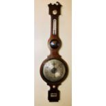 A 19th Century mahogany banjo barometer, four dials. 110cm H