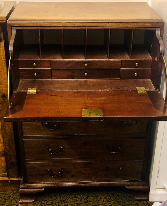 A George III/IV oak secretaire, circa 1820, caddy top moulded edge above a fall front two dummy - Image 2 of 2