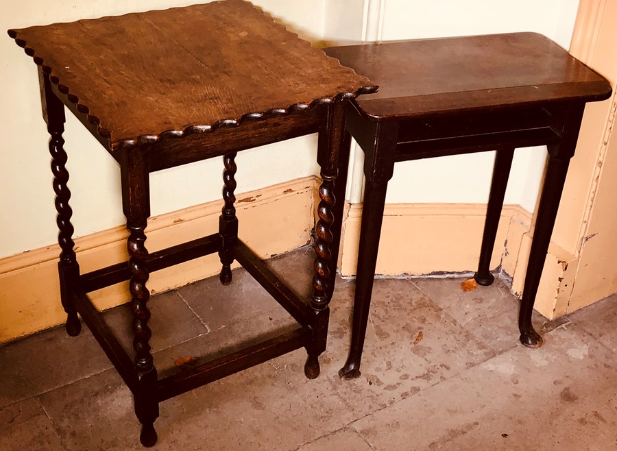 A Georgian revival oak hall table, raised on cabriole supports on padded feet; another similar (2)