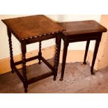 A Georgian revival oak hall table, raised on cabriole supports on padded feet; another similar (2)