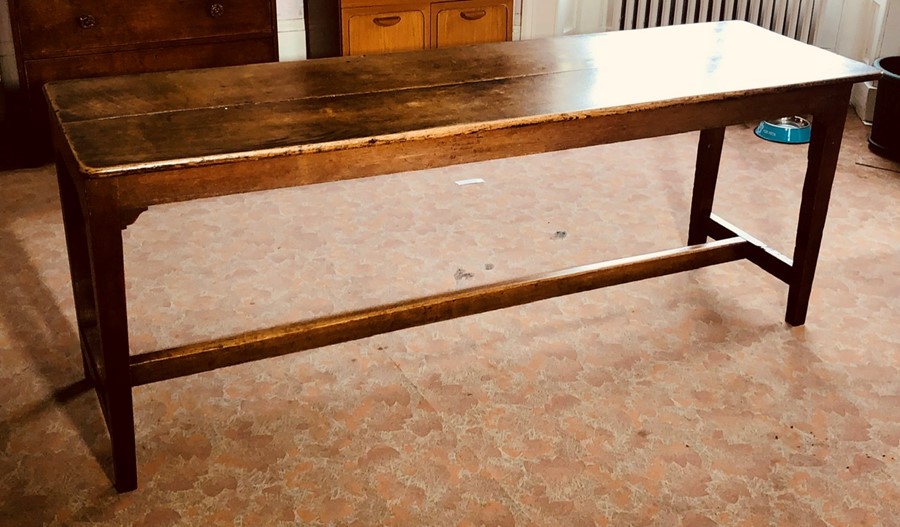 A late 19th century oak two panel farmhouse kitchen table. 75cm H x 200cm L x 60cm W Condition