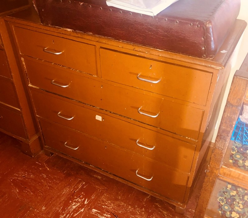 A late Victorian mahogany chest of drawers, circa 1890, later painted, slight oversailing top