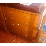 A late Victorian mahogany chest of drawers, circa 1890, later painted, slight oversailing top