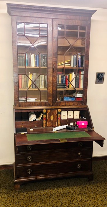 A George III mahogany glazed bookcase on bureau, circa 1780, in a Thomas Chippendale manner, - Image 2 of 2